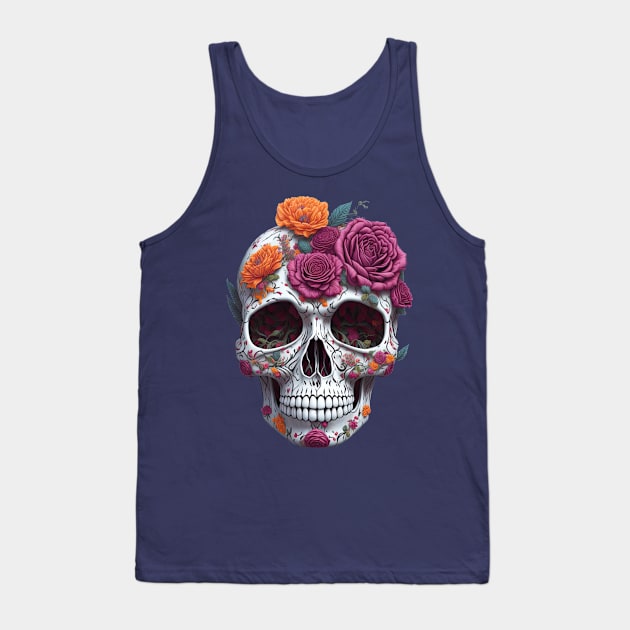 Funny Sugar Candy Skull With Flowers Tank Top by allovervintage